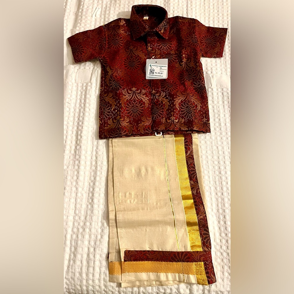 Toddler Boys Silk Velcro Dhurti and Silk Shirt Set